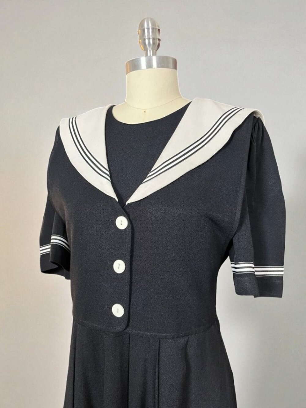 Vintage 80s J.B.S LTD Black & White Short Sleeve Maxi Tie Back Sailor Dress